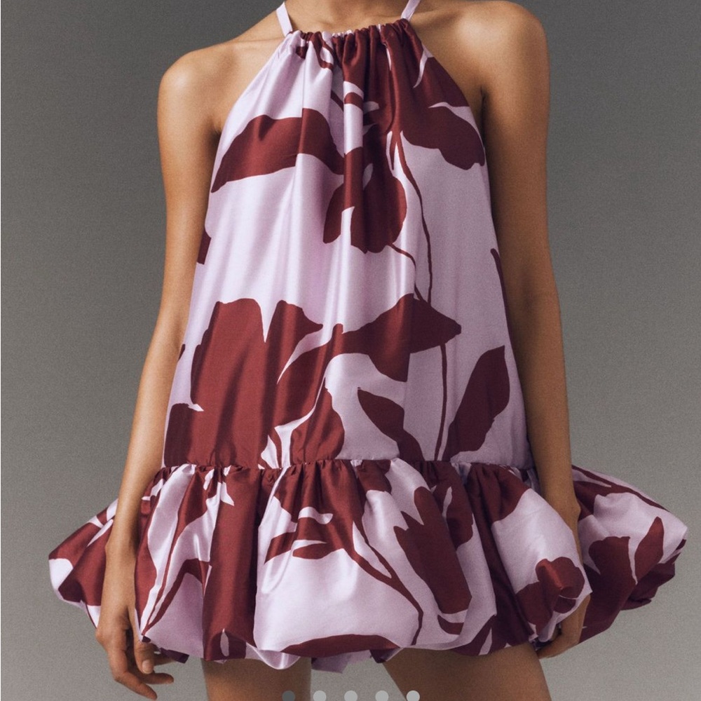 BHLDN Pink and Burgundy Floral Halter Mini Dress